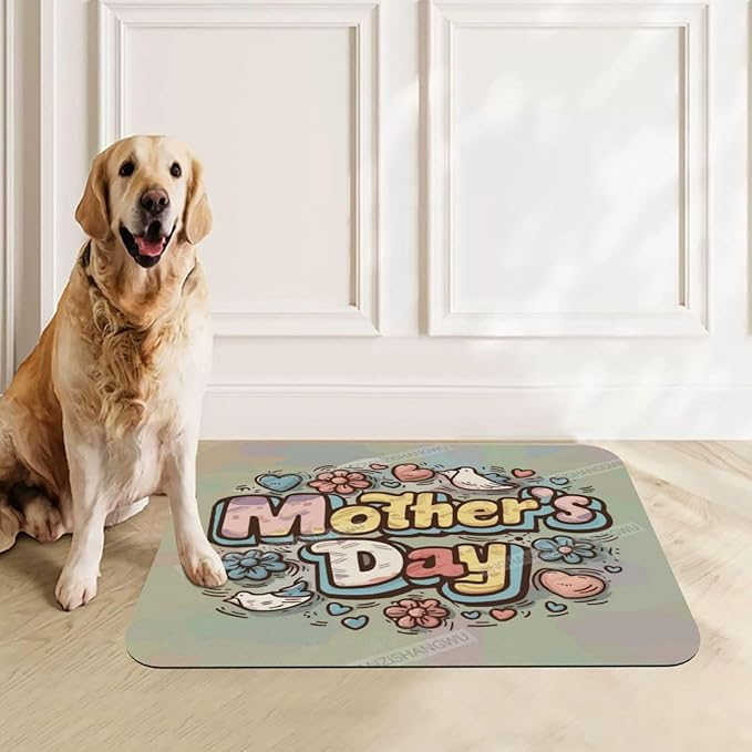 Pet Feeding Mat for Floors Waterproof Dog Mat for Food and Water Happy Mother's Day Floral Gift Mom Ej Absorbent Quick Dry Non Slip Mats Cat Bowls 24x16In
