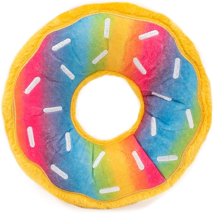 ZippyPaws Jumbo Donutz - Rainbow Plush Dog Toys for Aggressive Chewers, Summer Dog Pride Accessories