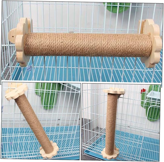 Alipis Cat Scratching Post for Cage with 40cm Natural Sisal Rope, Sturdy Vertical Kitten Scratcher, Comfortable Wooden Core Floor Scratching Post for Indoor Cats