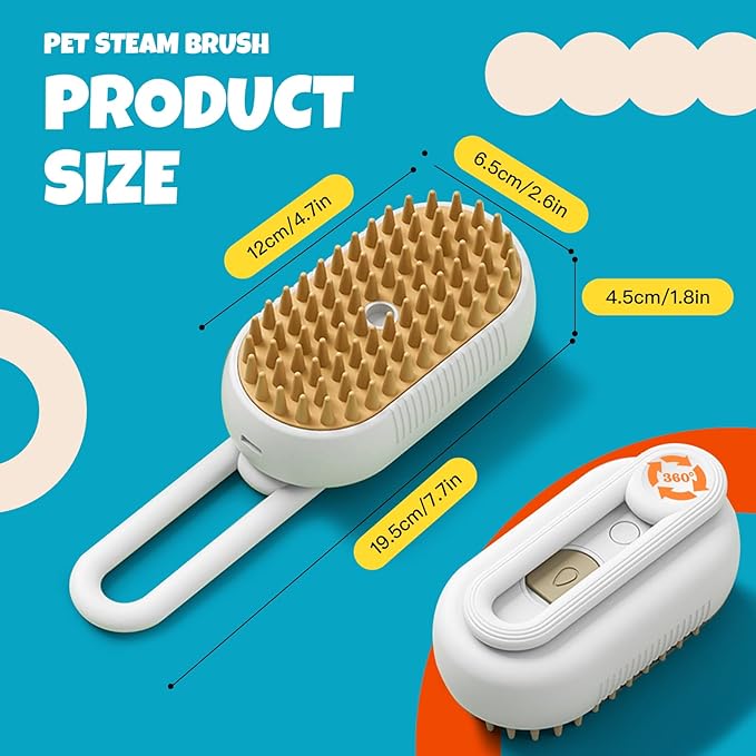 Cat Steam Brush Cats Brushs, Cat Steams Brushfor Shedding, 4-In-1 Self-Cleaning PetSteam BrushWith 360° Rotating Arm for Long and Short Hair Cats and Dogs Grooming Supplies
