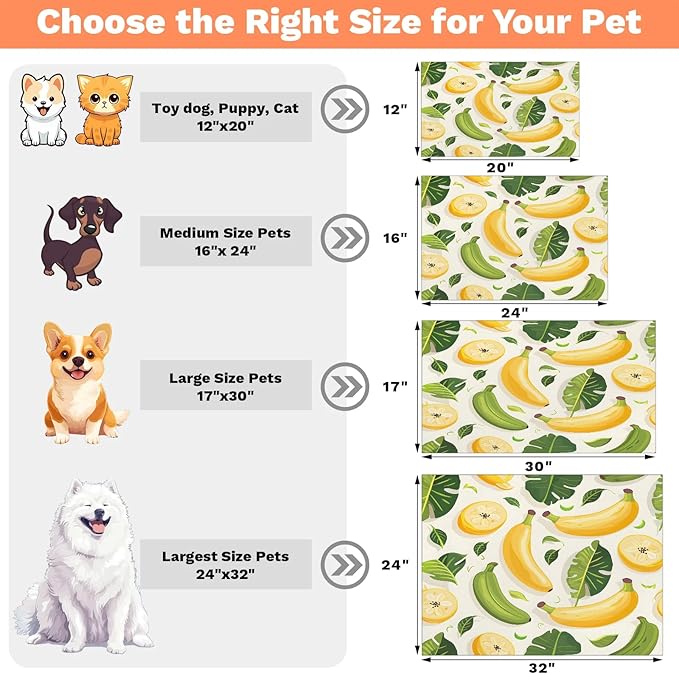 Bananas Dog Food Mat for Floors Absorbent Dog Bowl Mat for Food and Water Dispenser Quick Dry Cat Food Placemat Pet Supplies 24" x 32", Green Leaves