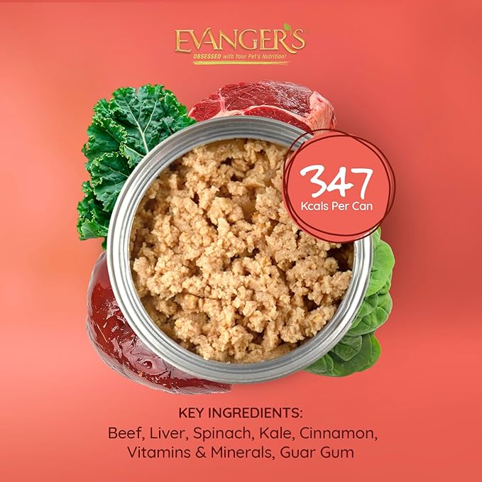 Evanger's Super Beef Dinner for Dogs – 12 Count, 12.5 oz Each – Grain Free Wet Dog Food with Spinach & Kale – All Life Stages – Limited Ingredient Diet