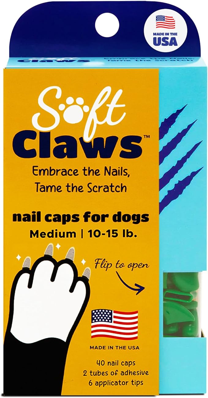 Soft Claws Dog Nail Caps, 40 Medium Nail Caps, Made in USA - Vet Developed, Safe & Non-Toxic Easy to Apply Claw Covers | Protects Furniture & Skin, Green