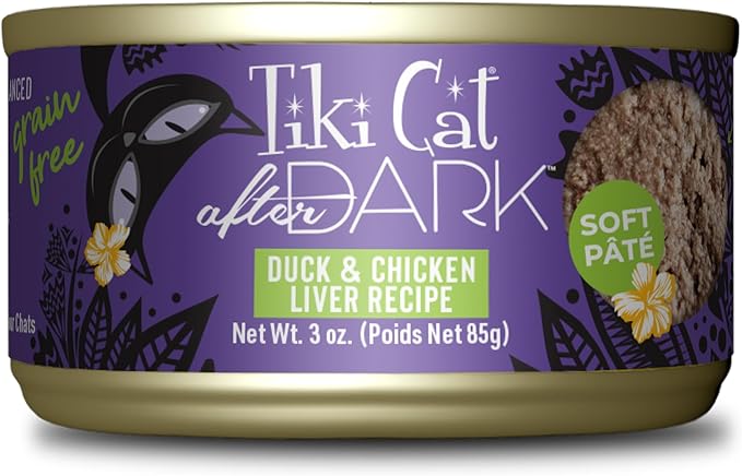 Tiki Cat After Dark Soft Pate, Duck & Chicken Liver, High-Protein, Wet Cat Food for Adult Cats, 3 oz. Can (12 Count)