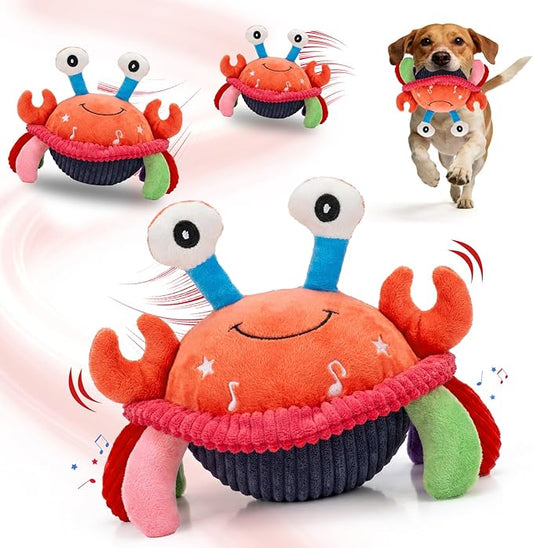 Mity rain Interactive Dog Toys Crab with Thicken Plush, Moving Dog Toy with Recording Mode Shaking & Singing Mode Bouncing, Funny Ball Jumping to Keep Them Busy and Chase, Rechargeable