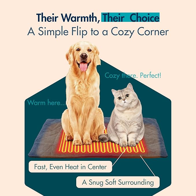 Dog Heating Pad (48"x28") - Waterproof Electric Heated Mat & Pet Bed for Indoor and Outdoor Use, Chew Resistant Cord, Machine Washable Cover with Wheat Pattern Quilting, for Cats and Pets