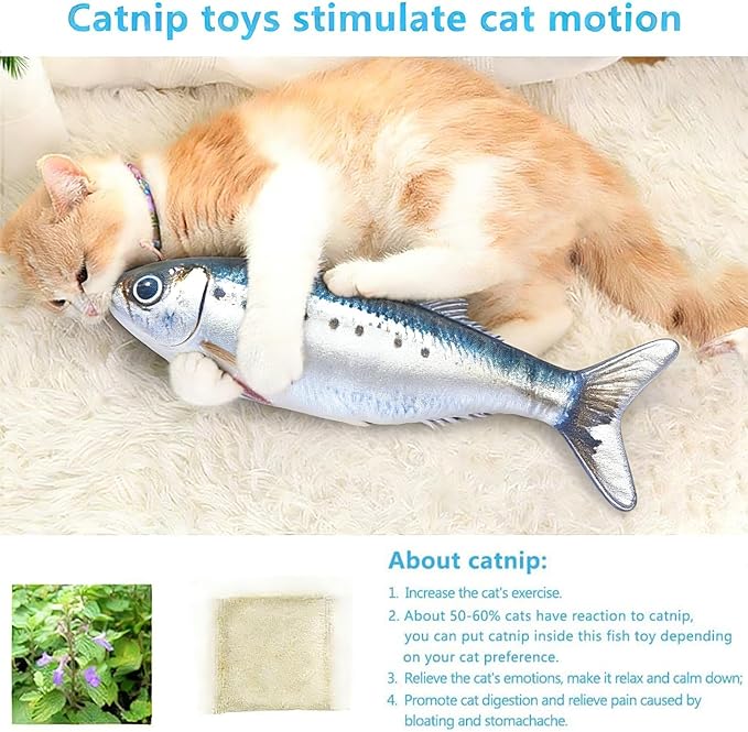2 Packs Cat Toys Floppy Fish with Catnip, Cat Toys for Indoor Cats Flopping Fish, Realistic Moving Cat Fish Toy, Rechargeable Plush Interactive Cat Toys for Cats, Kitten Toys for Exercise
