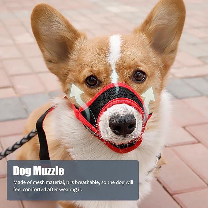 Kichvoe Adjustable Anti-bite Dog Muzzle Small Size Red Breathable Pet Mouth Cover Outdoor Use Comfortable Dog Muzzle Supplies