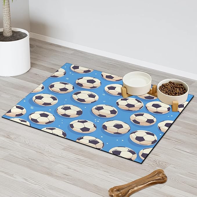 Soccer Dog Food Mat for Floors Absorbent, Quick Dry Water Dispenser Mat for Food, Water, Pet Supplies 24" x 32", American Football