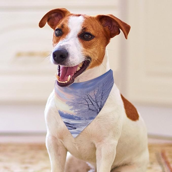 Dog Bandana Spring Pet Scarf Adjustable Triangle Winter Landscape Printing Dog Bib Washable Polyester Puppy Bandana for Small Medium Large Dogs Cat Birthday Party Supplies