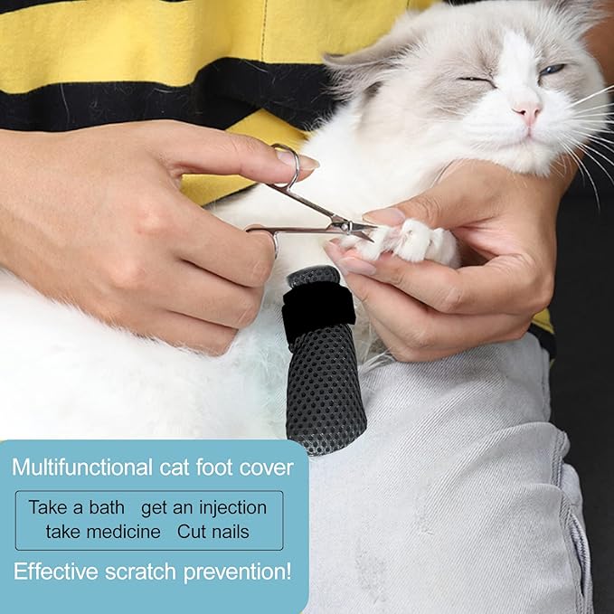 Cat Boots,paw Covers Anti-Scratch Cat Foot Covers for Cats Adjustable Mesh Cat Claw Protectors Non-Slip Breathablesuitable for Family Pet Cat Bathing and Nail Cutting (4 Pieces) (s, Black)
