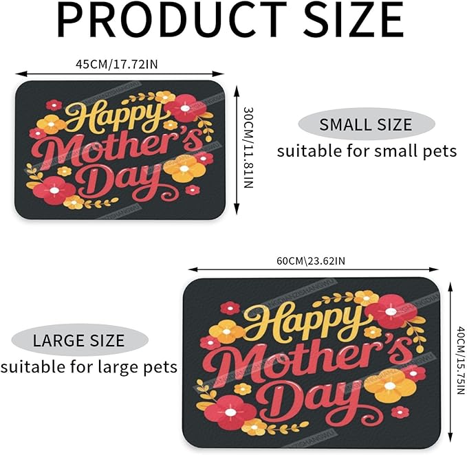 Dog Food Mats for Floors Absorbent Pet Cat Food Mat Happy Mother's Day Floral Gift Mom Ex Non Slip Dogs Bowl Mats for Water Dog Placemats Feeding Mat Pet Supplies 24x16In