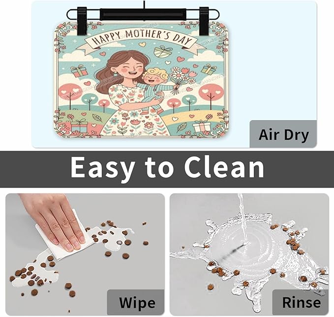 Absorbent Dog Water Cat Mat for Food Water Bowl Quick Dry Happy Mother's Day Floral Gift for Mom Blessing Ea Pet Feeding Mats No Stains Dog Food Mat Pet Accessories Supplies Cat Bowl Mats 24x16In