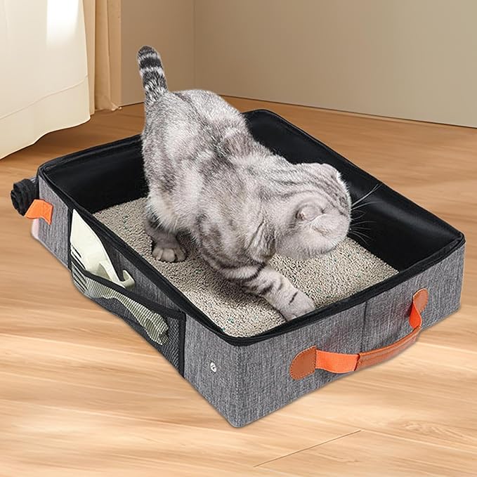 Portable Cat Litter Box - Folding Travel Pan, Compact Pet Container, Waterproof Poop Holder, Easy Clean Design | Lightweight Storage Organizer, for Road Trips Camping Apartment Car Hotel Indoor Cats