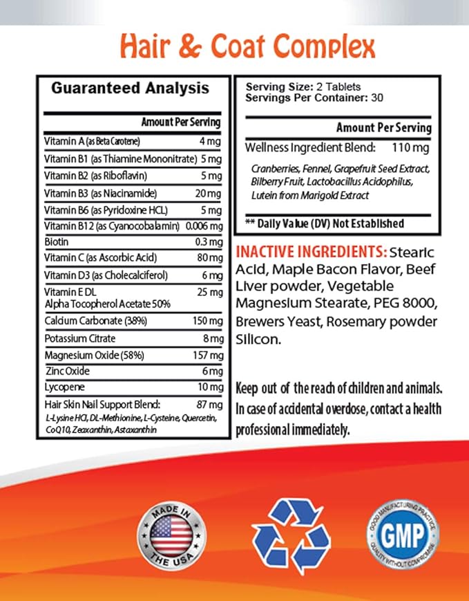 cat Skin Treats - Cats Healthy Hair and Coat - Good Immune Response - Nail Health - Shiny Coat - cat Vitamin b Supplement - 2 Bottles (120 Tablets)
