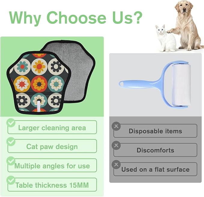 Reusable Pet Hair Removal Glove Floral Circles Magic Brush for Cat & Dog Hair Remover for Car, Sofa, Bedding, Clothes - 9x9 Mitt Washable