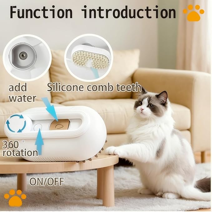 CealumVita Deshedding Glove and Cat Steam Brush,cat grooming set，pet hair removal tool ，with Massage for Dogs and Cats Grooming (Beige spray cmb+gloves-1pair)