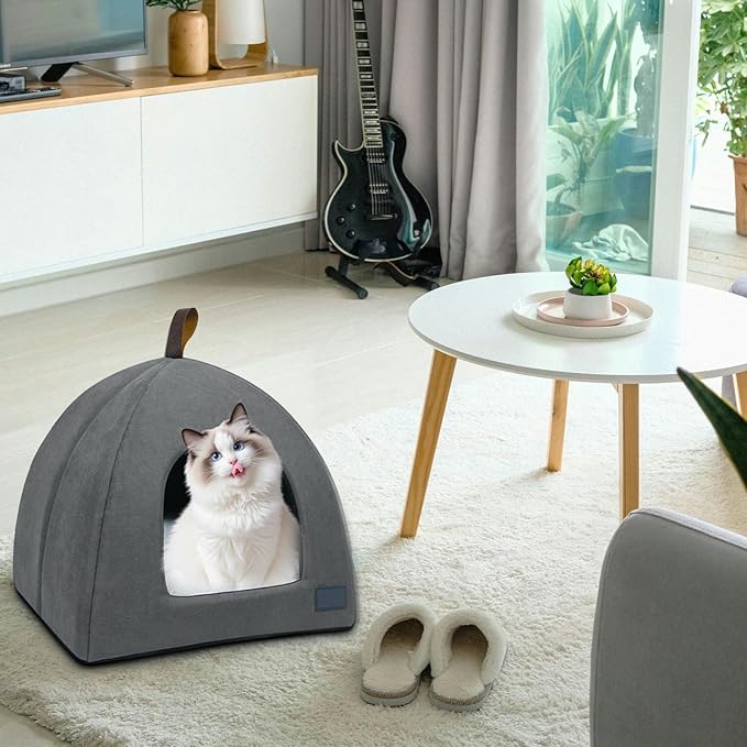 Portable Foldable Pet Tent Cave Bed with Mat, Large Indoor Cat House, Breathable Kitten Dog Sleeping Shelter
