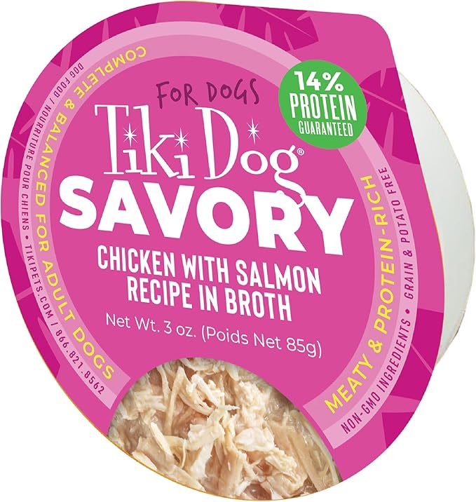 Tiki Dog® Savory Chicken with Salmon Recipe in Broth, 3 oz Cup (4 Count)