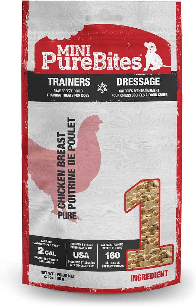 PureBites Mini Chicken Freeze Dried Dog Treats, 1 Ingredient, Made in USA, 2.1oz
