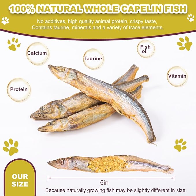 Freeze Dried Capelin Fish - Single Ingredient Cat and Dog Treats Natural Animal Protein Healthy Tasty Snacks for Training (85g)