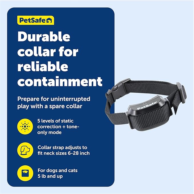 PetSafe YardMax Dog Fence Collar, Electric Dog Containment Waterproof Collar, Fits Dogs 5 lb & Up, Adjusts to Fit Neck Sizes 6-28 in, (Black) - from The Parent Company of Invisible Fence Brand