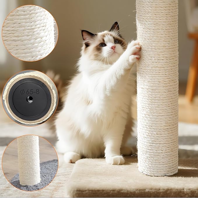 4 Pack Cat Scratching Post Replacement, 15.7 x 3.1 Inch Sisal Poles with M8 Screws, Refill Parts for Indoor Cat Towers and Furniture Repair-White