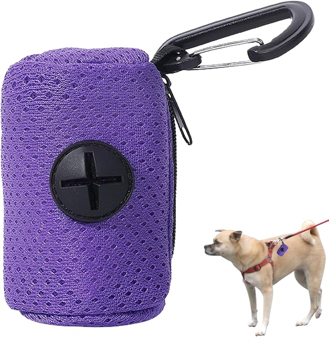 Dog Waste Bag Dispenser, Mesh Fabric Attachment Waste Bag Dispenser with Zipper, Large Capacity Dog Poop Holder, Portable Pet Supplies for Running, Bicycle, Hiking