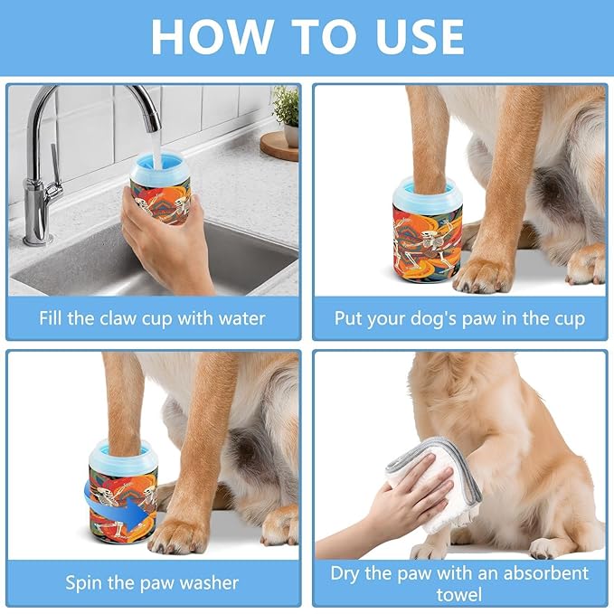 Boho Mandala Flower and Human Skeleton (2) Portable Pet Foot Washer with Silicone Brush Soft Pets Grooming Supplies for Small Medium Large Breed Dogs, Cats