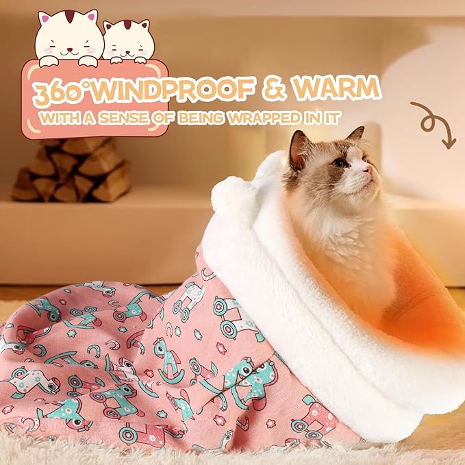 360° Semi-Enclosed Fluffy and Warm Cat Sleeping Bag, Suitable for Cats and Small Pets, Machine Washable (21.6 inches x 17.7 inches)
