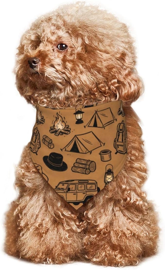 Happy Camper Summer Dog Bandana，Adorable Puppy Accessory for the avid Camper ，Pet Neckerchief for Pets Daily Wear Photo Prop Party Supplies,Funny Cute Dog Bandana (Brown-1)