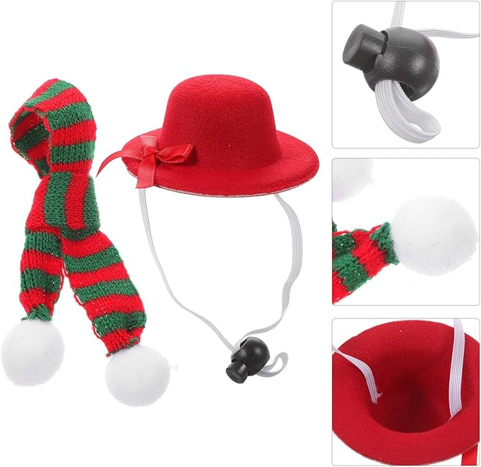 Mikikit Pet Dog Hat and Scarf Set Christmas Red Felt Hat with Red Green Knitted Scarf 2pcs Xmas Pet Costume Accessories for Holiday Party Supplies