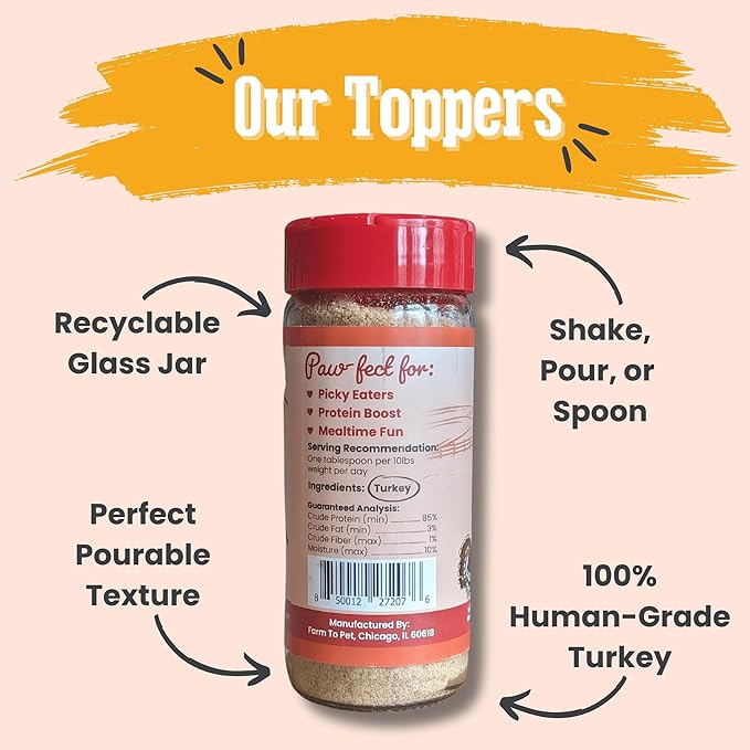 Farm To Pet - Dry Dog Food Topper - 4.7 oz Turkey Meal Toppers for Dogs, Single Ingredient, Lean, All Natural, Healthy Food for Small, Medium, Large Breeds, & Puppies, Made in USA