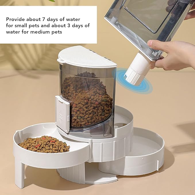 Automatic Pet Feeder, Smart Double Layer Rotating Dry Wet Food Dispenser with 1.3L Water Bowl, Adjustable Portion Control for Small Medium Dogs Cats