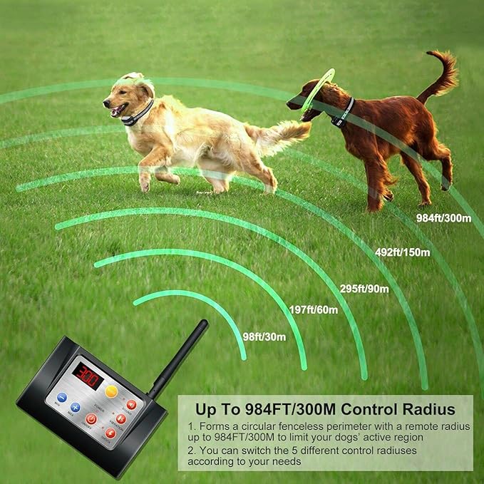 iMeshbean 1/2/3 Dog Fence Wireless, Outdoor Electric Pet Containment System,with Waterproof and Rechargeable Training Collar Receiver Dog Boundary Container (for 3 Dogs)