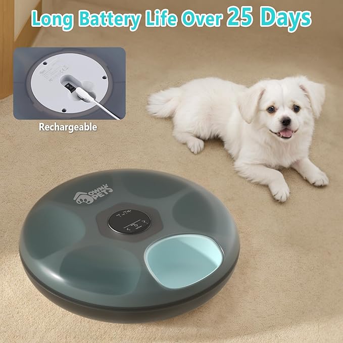 Ownpets Automatic Cat Feeder for Wet and Dry Food, with 2 Ice Packs, 6 Meals Programmable Timed Pet Feeder, Cordless Rechargeable Auto Feeder for Cats/Small Dogs, Black