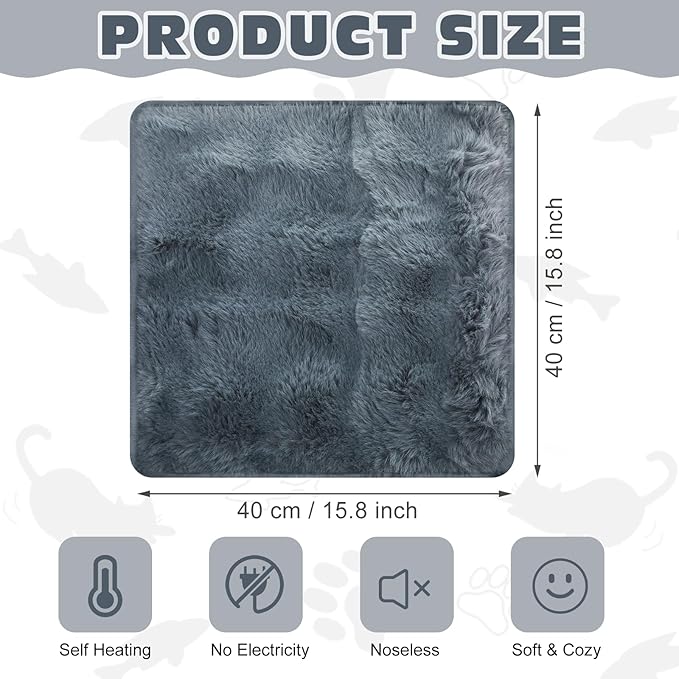 3 Pack Dark Gray Self Warming Cat Bed Indoor 16''x16'' Cat Self Heating Mat Soft Thermal Kitten Bed Heated Pet Dog Pad Washable Removable for Outdoor Use Non Slip Reflect Body Heat