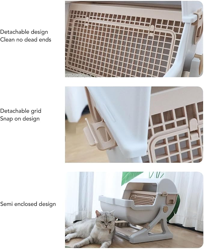 Semi Automatic Cat Litter Box, 20in Large Capacity Plastic Semi Enclosed Cat Litter Box with Safe Protection, Low Noise Smart Cat Toilet Box for Multiple Cats