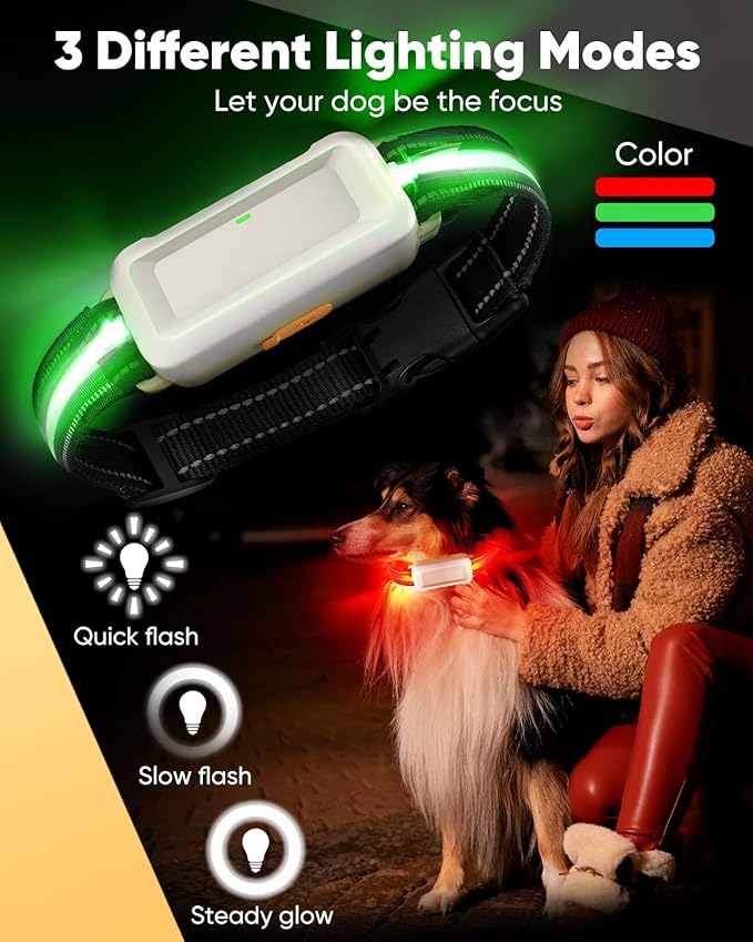 Remote Training Collar with LED Light – 3300FT Range, Rechargeable & Waterproof, Beep and Vibration Modes with Adjustable Levels, Reflective Strap for Small Medium Large Dogs（White）