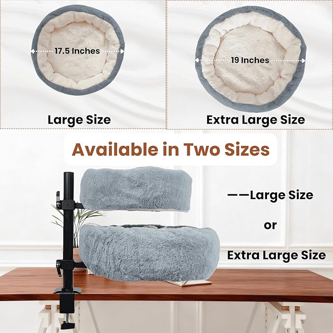17.5" Large Cat Desk Bed, One-Button Easy Lift & Rotate,Extra Thick Bed,Reversible Two-Tone,Super Soft Plush Faux Fur Pet Bed,Machine Washable Bed, Table Pet Bed,Max load:44 lbs (Light Duo, Large)