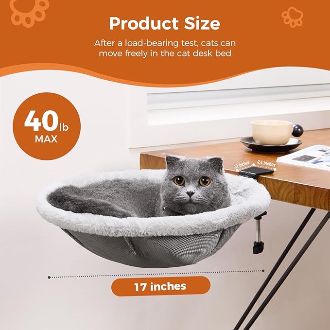 Cat Desk Bed for Remote Workers, Gamers, and Office Staff - 90° Foldable, Quality Sturdy Desk cat Bed for Indoor Cats, Comfortable Kitty Beds for Desk use, Supports up to 40lbs