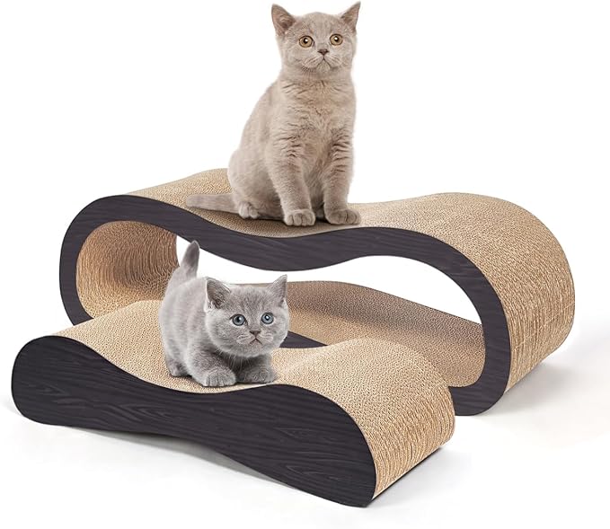 2 in 1 Large Cardboard Cat Scratcher Lounger，Cat Scratching Board for Indoor Cats,100% Recyclable&Reversible Horizontal Scratching Pads Prevents Furniture Damage,Brown