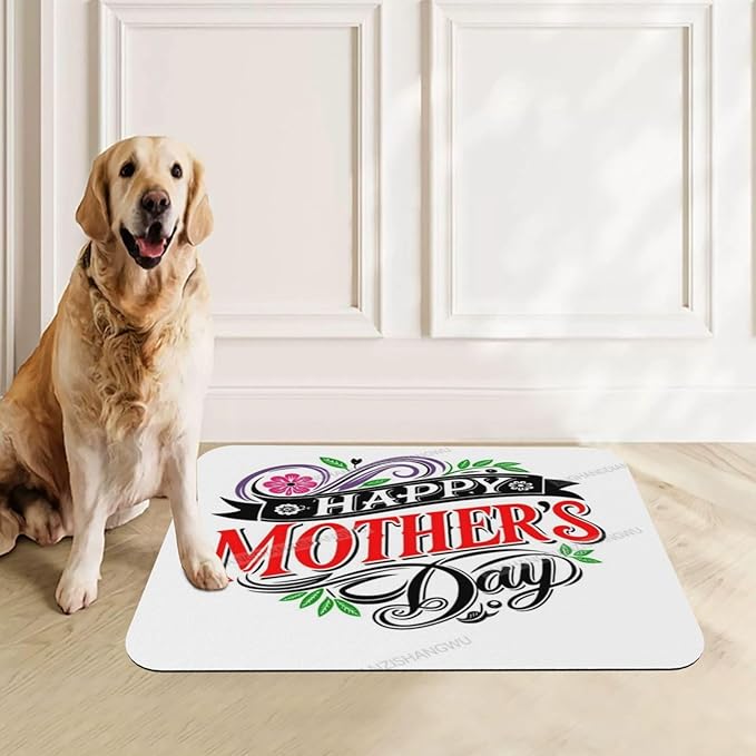 Dog Food Mats for Floors Absorbent Pet Cat Food Mat Happy Mother's Day Floral Gift Mom Bk Non Slip Dogs Bowl Mats for Water Dog Placemats Feeding Mat Pet Supplies 18X12In