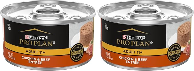 Purina Pro Plan High Protein Senior Wet Cat Food Pate,Senior 11+ Chicken & Beef Entree - 3 Oz. Pull-Top Cans,(Pack of 48)