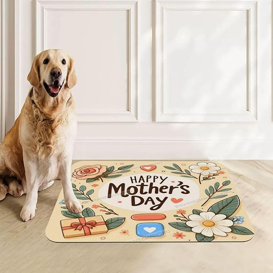 Pet Feeding Mat for Floors Waterproof Dog Mat for Food and Water Happy Mother's Day Floral Gift Mom Do Absorbent Quick Dry Non Slip Mats Cat Bowls 24x16In