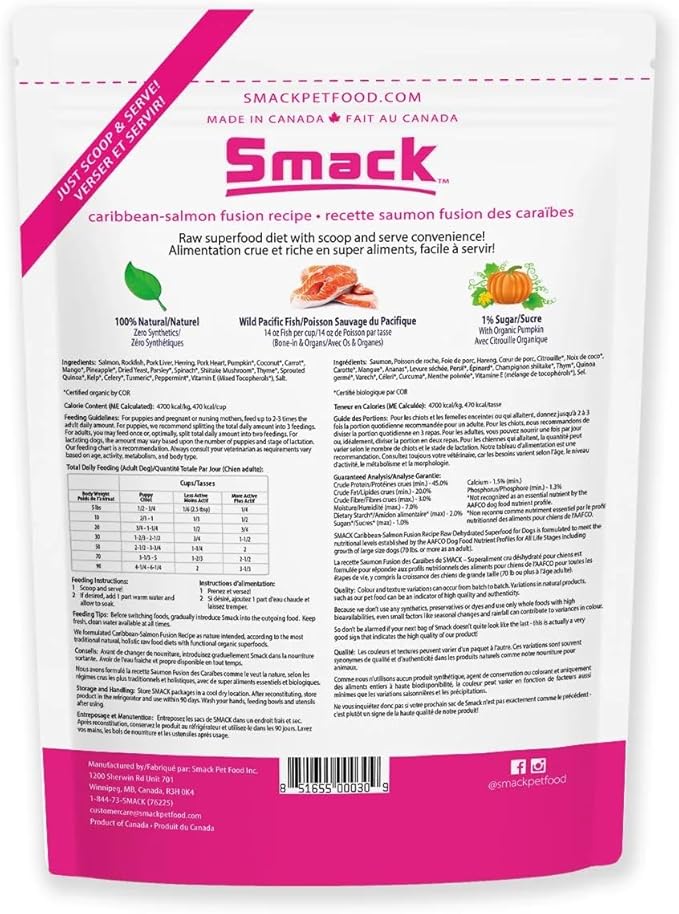 Smack Pet Food Organic Raw Dehydrated Dog Food Grain-Free, Gluten-Free, Raw Food for Dogs (Caribbean Salmon Fusion, 7.4 Ounce)