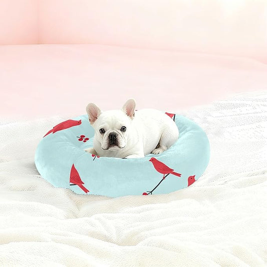 Pet Dog Bed Anxiety Relief fluffier Puppy Beds for Medium Size Pets Supplies Red Bird Stripes