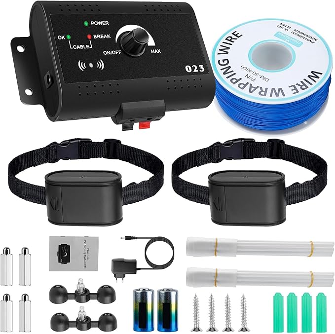 Wireless Dog Fence System, 1.2 Acre Electric Pet Containment System with 2 Waterproof Rechargeable Shock Collar and 984Ft Underground Boundary Wire, Tone/Shock Correction for 2 Dogs