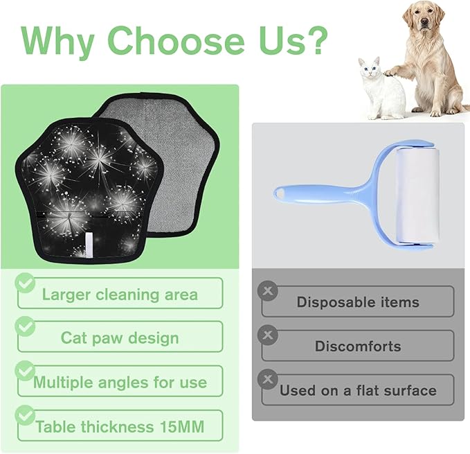 Reusable Pet Hair Removal Glove Dancing Dandelions Magic Brush for Cat & Dog Hair Remover for Car, Sofa, Bedding, Clothes - 9x9 Mitt Washable