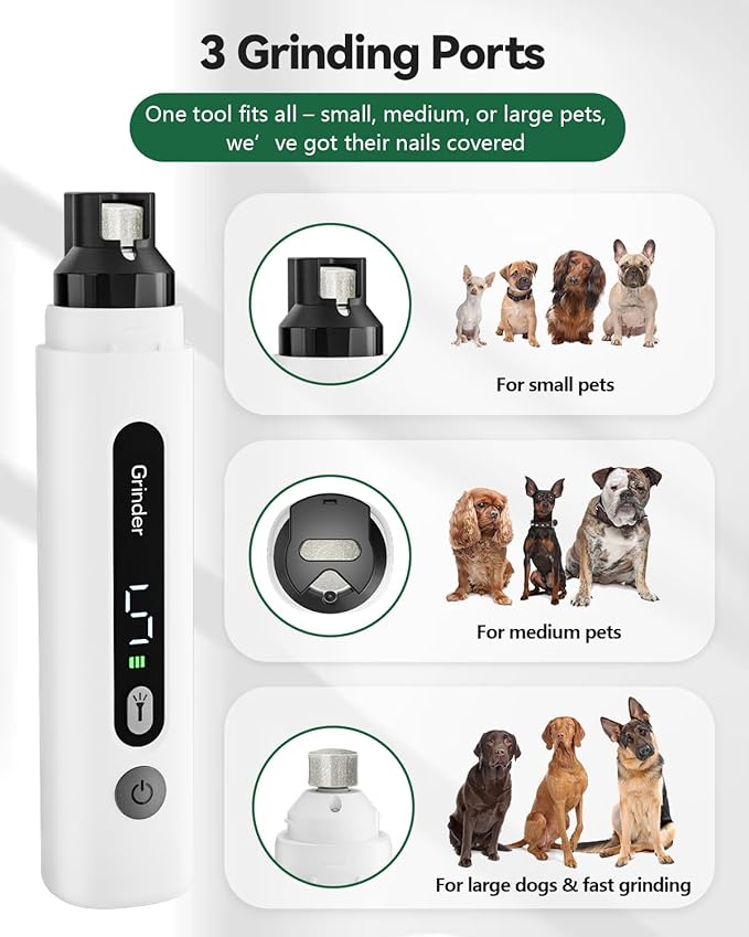 weini Dog Nail Grinder with Sponge Dust Collection, Ultra Quiet <35dB Pet Nail Trimmer for Large Dogs & Cats, Professional 5-Speed Electric Dog Nail Grinder Quiet, 7H Runtime,White